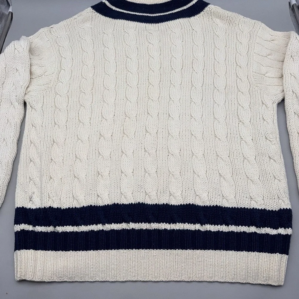 Polo Ralph Lauren Cricket Sweater Mens XL Cable Knit Cotton Hand Knit Navy